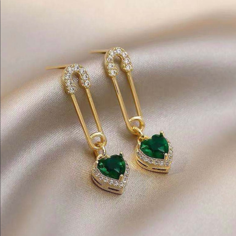 Emerald Green Pin Earrings